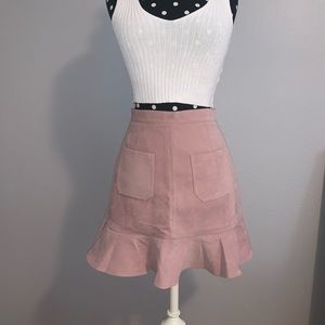 Blush Suede Mini Skirt w/ Front Pockets